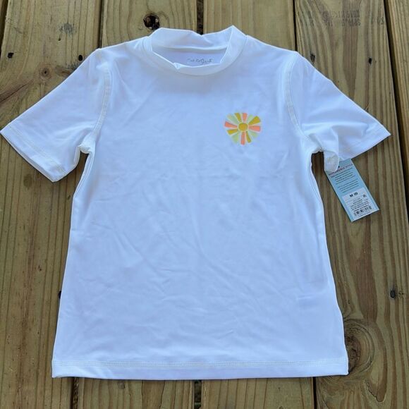 NWT Cat & Jack Size Small (6/7) Sun Print White Short Sleeve Rash Guard Top - Picture 2 of 7